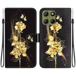 For Motorola Moto G15 Crystal Texture Colored Drawing Leather Phone Case(Gold Butterfly Rose)