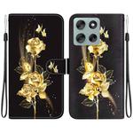 For Motorola Moto G56 5G / G66j 5G / G66y 5G Crystal Texture Colored Drawing Leather Phone Case(Gold Butterfly Rose)