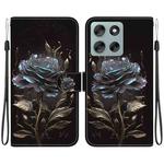 For Motorola Moto G56 5G / G66j 5G / G66y 5G Crystal Texture Colored Drawing Leather Phone Case(Black Rose)