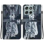 For Motorola Moto G56 5G / G66j 5G / G66y 5G Crystal Texture Colored Drawing Leather Phone Case(Cat Tiger Reflection)