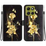 For Motorola Moto G86 5G Crystal Texture Colored Drawing Leather Phone Case(Gold Butterfly Rose)