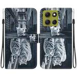 For Motorola Moto G86 5G Crystal Texture Colored Drawing Leather Phone Case(Cat Tiger Reflection)
