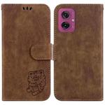 For Motorola Moto G55 Little Tiger Embossed Leather Phone Case(Brown)