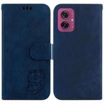 For Motorola Moto G55 Little Tiger Embossed Leather Phone Case(Dark Blue)