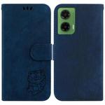 For Motorola Moto G35 Little Tiger Embossed Leather Phone Case(Dark Blue)