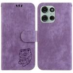 For Motorola Moto G75 5G Little Tiger Embossed Leather Phone Case(Purple)