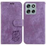 For Motorola Moto G56 5G / G66j 5G / G66y 5G Little Tiger Embossed Leather Phone Case(Purple)
