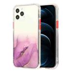 For iPhone 12 Pro Max Marble Pattern Glittery Powder Shockproof TPU + Acrylic Protective Case with Detachable Buttons(Purple)