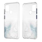 For Samsung Galaxy A21s Marble Pattern Glittery Powder Shockproof TPU + Acrylic Protective Case with Detachable Buttons(Baby Blue)