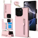 For iPhone 16 Pro Cross-body Zipper Square Phone Case(Pink)