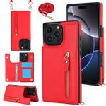 For iPhone 16 Pro Cross-body Zipper Square Phone Case(Red)