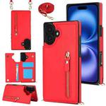 For iPhone 16 Cross-body Zipper Square Phone Case(Red)