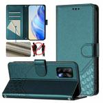 For OPPO A74 4G / F19 / F19s / A95 4G Honeycomb Embossing RFID Leather Phone Case(Peacock Green)