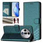 For OPPO Find X7 Honeycomb Embossing RFID Leather Phone Case(Peacock Green)