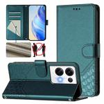 For OPPO Reno8 Pro 5G Global Honeycomb Embossing RFID Leather Phone Case(Peacock Green)