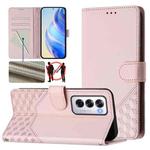 For OPPO Reno12 5G Global Honeycomb Embossing RFID Leather Phone Case(Pink)