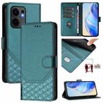 For OPPO Reno13 F 5G Honeycomb Embossing RFID Leather Phone Case(Peacock Green)