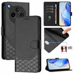 For OPPO Find X8s+ 5G Honeycomb Embossing RFID Leather Phone Case(Black)