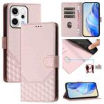 For OPPO Reno14 Global Honeycomb Embossing RFID Leather Phone Case(Pink)