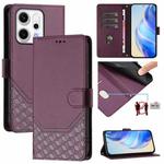 For OPPO Reno14 Global Honeycomb Embossing RFID Leather Phone Case(Violet)