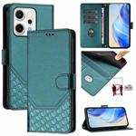 For OPPO Reno14 Pro Global Honeycomb Embossing RFID Leather Phone Case(Peacock Green)