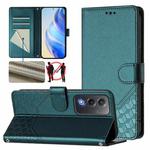 For OPPO A5 5G / A3 Pro 5G Global Honeycomb Embossing RFID Leather Phone Case(Peacock Green)