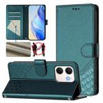 For OPPO A5x 5G / 4G Global Honeycomb Embossing RFID Leather Phone Case(Peacock Green)