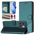 For OPPO Reno14 F 5G Honeycomb Embossing RFID Leather Phone Case(Peacock Green)