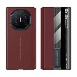 For Huawei Mate XT Ultimate Smart Side View Window Genuine Leather Phone Case(Dark Red)