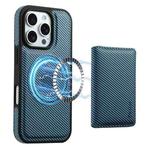 For iPhone 16 Pro Max Denior Carbon Fiber Texture Leather Card Bag MagSafe Phone Case(Blue)