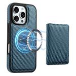 For iPhone 16 Pro Denior Carbon Fiber Texture Leather Card Bag MagSafe Phone Case(Blue)