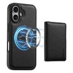 For iPhone 16 Denior Carbon Fiber Texture Leather Card Bag MagSafe Phone Case(Black)