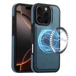 For iPhone 16 Pro Max Denior Carbon Fiber Texture Leather MagSafe Phone Case(Blue)