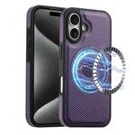 For iPhone 16 Denior Carbon Fiber Texture Leather MagSafe Phone Case(Purple)