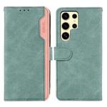 For Samsung Galaxy S25 Ultra 5G ABEEL Color Block Magnetic RFID Leather Phone Case(Cyan-Pink)