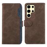 For Samsung Galaxy S25 Ultra 5G ABEEL Color Block Magnetic RFID Leather Phone Case(Brown-Blue)
