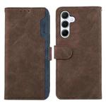 For Samsung Galaxy S25 FE 5G ABEEL Color Block Magnetic RFID Leather Phone Case(Brown-Blue)