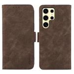 For Samsung Galaxy S25 Ultra 5G ABEEL Frosted Magnetic RFID Leather Phone Case(Brown)