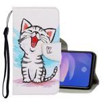 For Vivo Y19 3D Colored Drawing Horizontal Flip PU Leather Case with Holder & Card Slots & Wallet(Red Mouth Cat)