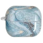 For Samsung Galaxy Buds3 / Buds3 Pro Marble Texture Glossy PC Earphone Protective Case(Aqua Blue)