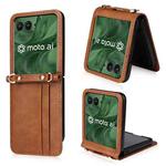 For Motorola Razr 50 Ultra Crossbody Card Bag PU Folding Phone Case(Brown)