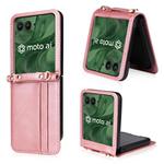 For Motorola Razr 50 Ultra Crossbody Card Bag PU Folding Phone Case(Pink)