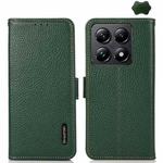 For Xiaomi 14T Pro KHAZNEH Side-Magnetic Litchi Genuine Leather RFID Phone Case(Green)