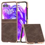 For Motorola Razr 50 Electroplated Frame PU Leather Full Coverage Phone Case(Coffee)