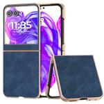 For Motorola Razr 50 Electroplated Frame PU Leather Full Coverage Phone Case(Blue)