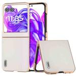 For Motorola Razr 50 ABEEL Electroplated Frame Genuine Leather Elegant Phone Case(White)