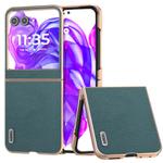 For Motorola Razr 50 ABEEL Electroplating Frame Genuine Leather Luolai Series Phone Case(Dark Green)