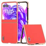 For Motorola Razr 50 ABEEL Electroplating Frame Genuine Leather Luolai Series Phone Case(Red)