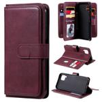 For Huawei P40 Lite Multifunctional Magnetic Copper Buckle Horizontal Flip Solid Color Leather Case with 10 Card Slots & Wallet & Holder & Photo Frame(Wine Red)