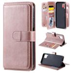 For Huawei P40 Lite Multifunctional Magnetic Copper Buckle Horizontal Flip Solid Color Leather Case with 10 Card Slots & Wallet & Holder & Photo Frame(Rose Gold)